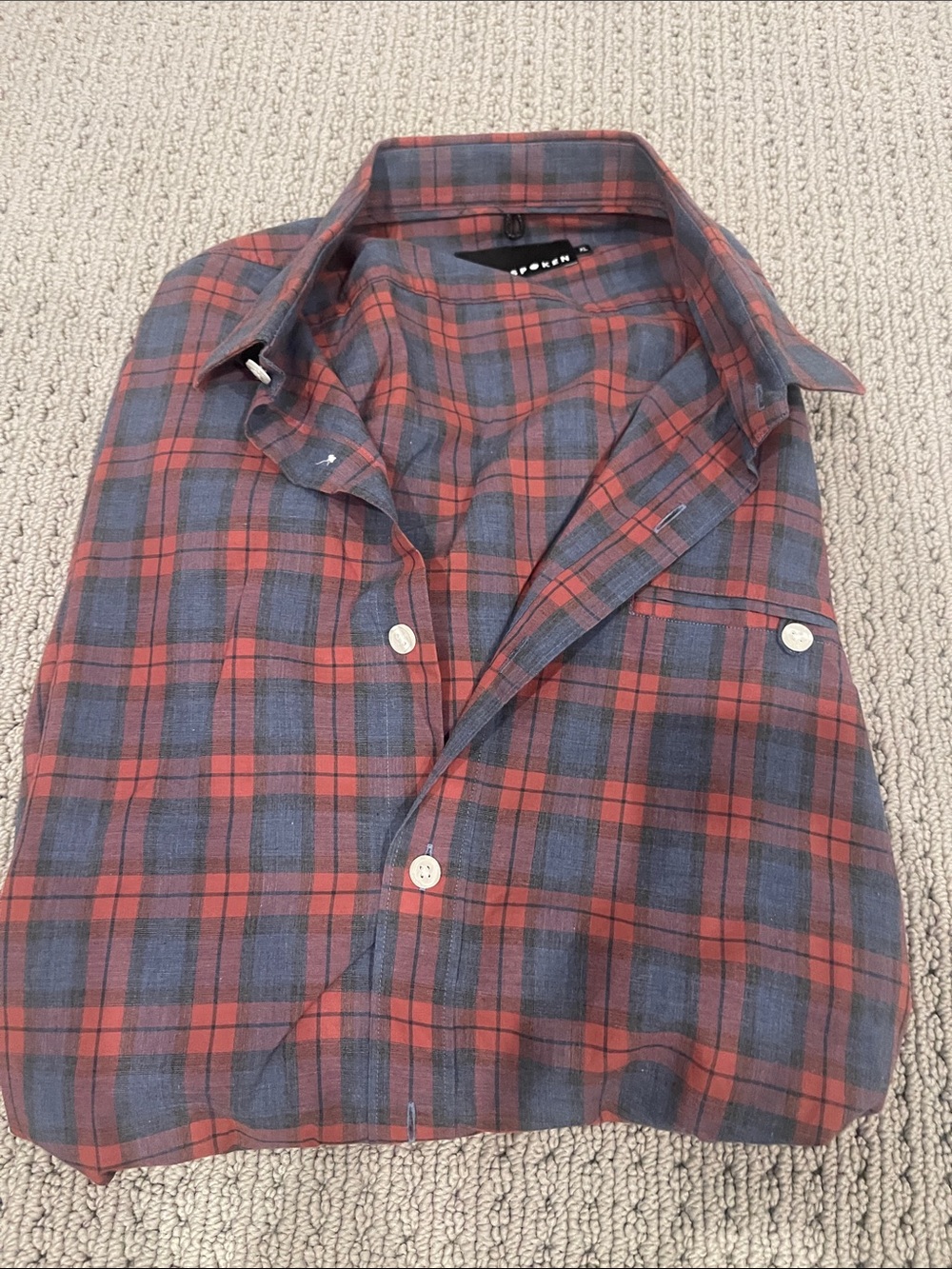 Bespoke Red and Navy Plaid Button-Down Shirt